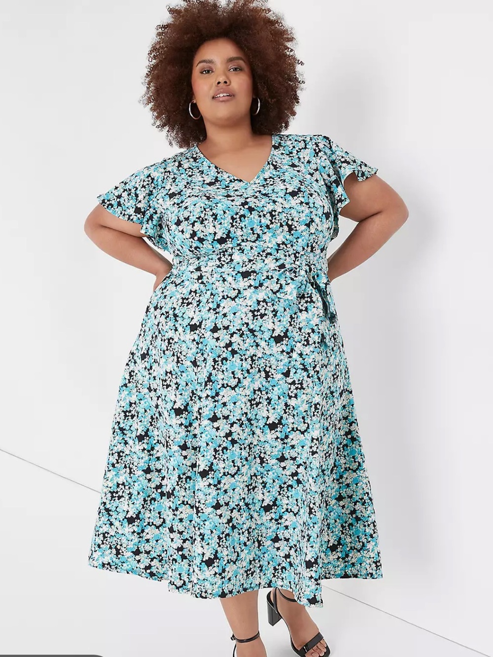 Lane Bryant dress hi-low short sleeve ruffle fit and flare floral womens sz 22